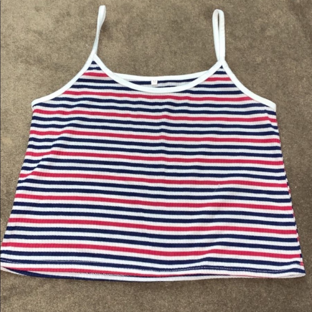 White red and blue stripped crop top